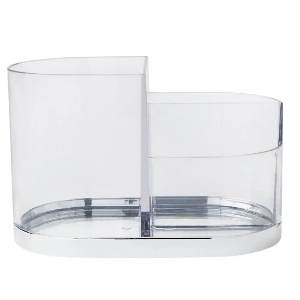 Accent Vanity Organizer – Silver Plastic Cosmetic Holder – 3 Compartments
